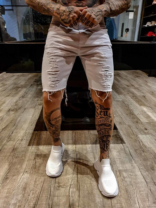 Bermuda Jeans Branca Destroyed