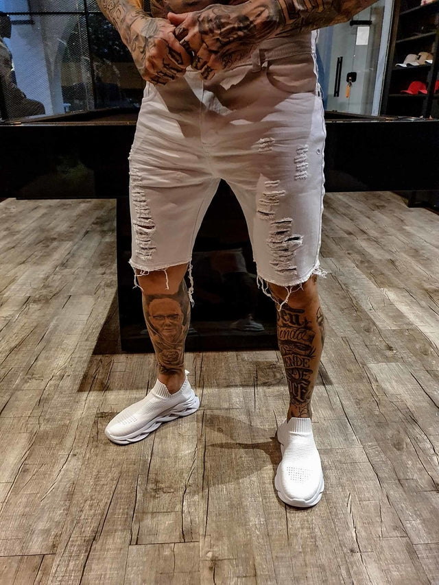 Bermuda Jeans Branca Destroyed