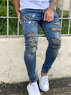 Calça Jeans Masculina Super Skinny Escura Patch Tom&Jerry
