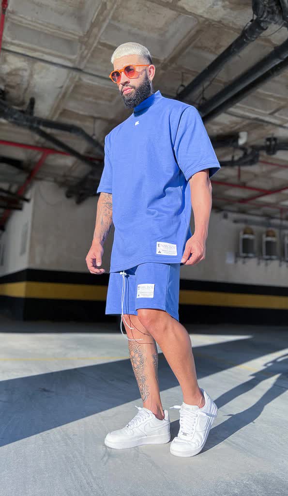 Conjunto Moletinho Over Azul Camiseta e Shorts