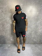 Conjunto Slim Camiseta E Shorts Preto Com Detalhes Branco