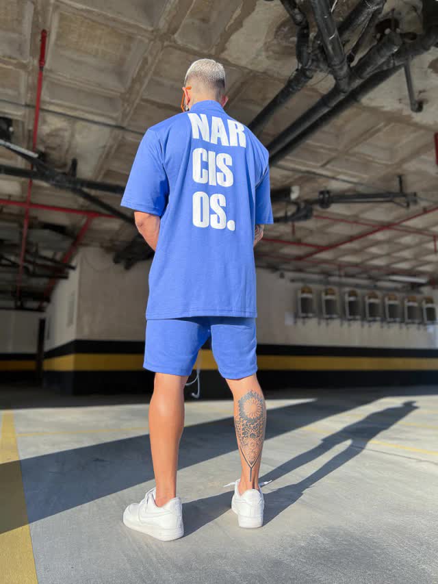 Conjunto Moletinho Over Azul Camiseta e Shorts