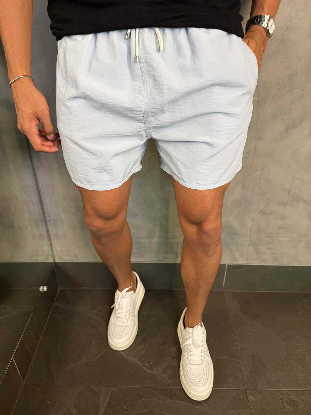 Short Praia Liso Premium Rsv Azul Seco