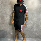 Conjunto Slim Camiseta E Shorts Preto Com Detalhes Branco