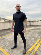 Camisa Canelada Gola Alta Preta