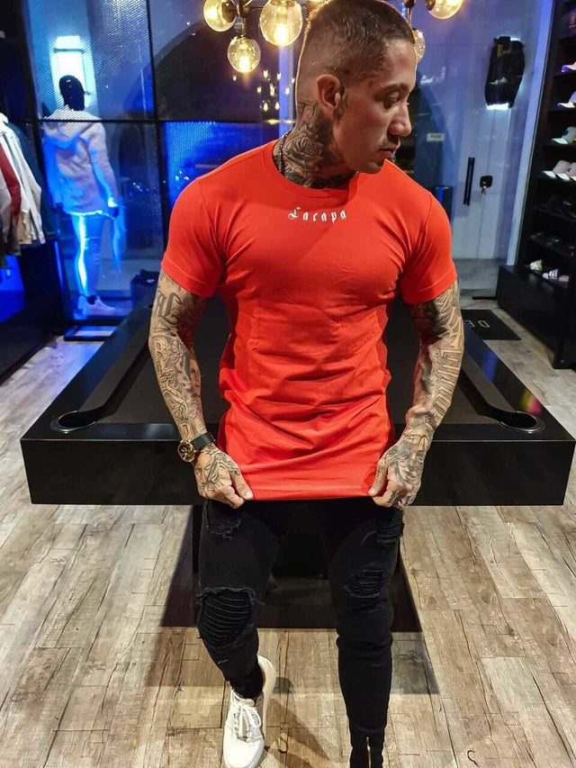 Long Slim Fit Logo Emb Red